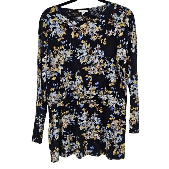 J. Jill Flowy Black Floral Top Oversized Tiered Tunic Blouse Loose Relaxed Fit - Picture 7 of 7